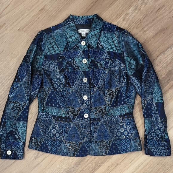 Coldwater Creek Blue Blazer with Intricate Floral Design - Picture 1 of 6
